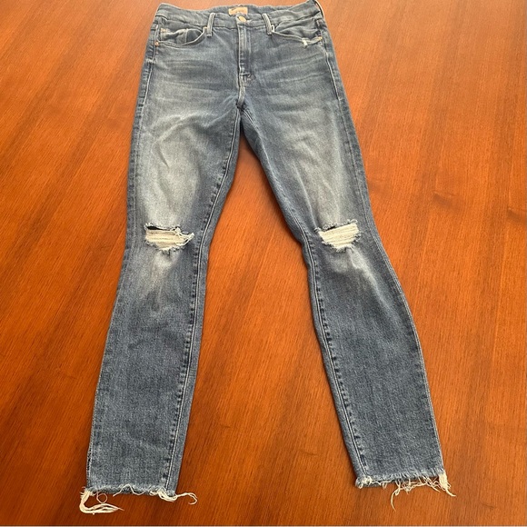 MOTHER The Looker Ankle Fray Distressed Blue Skinny Jeans Size 27 - Picture 3 of 11